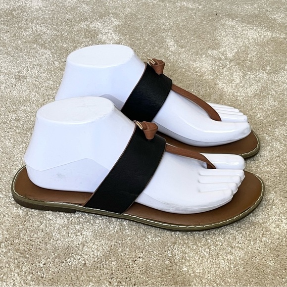 Seven7 T-Strap Faux Leather Flip Flops Sandals-Brown/Black-Women’s 8-Casual-Boho - Picture 2 of 11